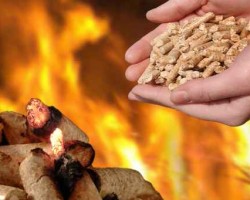Hand mit brennenden Holzpellets, Feuer und Glut Hand mit brennenden Holzpellets, Feuer und Glut